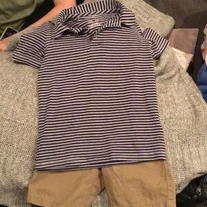 Striped Navy and White Kids Polo Shirt w/ Tan shorts!